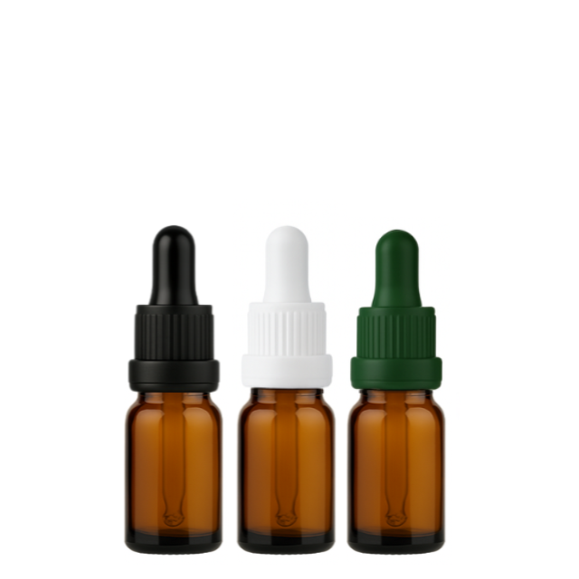 Frasco âmbar com conta-gotas PREMIUM R18 - 10 ml (unitário ou kit) - Preto / Branco / Verde