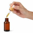 Frasco âmbar conta-gotas tampa madeira bulbo branco R18 - 10 ml para óleos essenciais, sinergias e fórmulas cosméticas