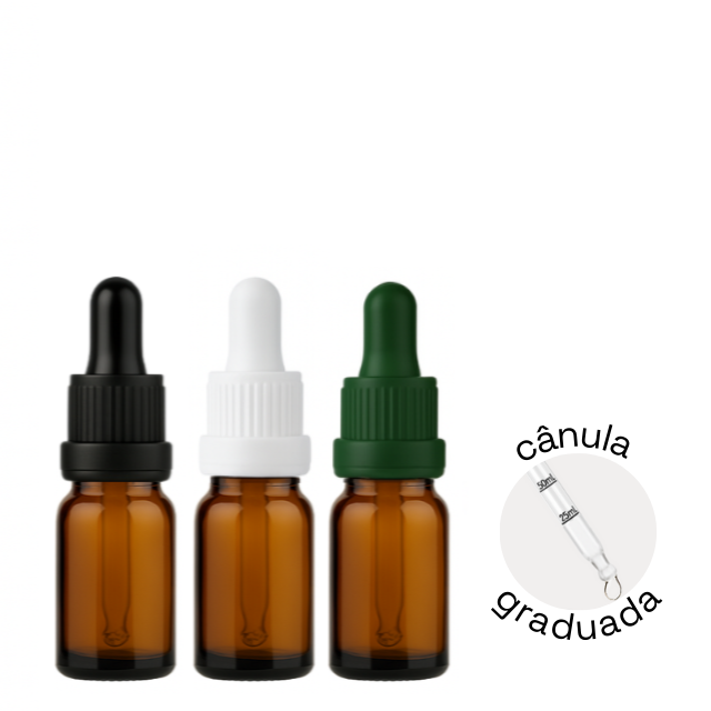 Frasco âmbar com conta-gotas PREMIUM GRADUADO - 10 ml (unitário ou kit) - Preto / Branco / Verde