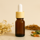 Frasco âmbar conta-gotas tampa madeira bulbo branco R18 - 10 ml (Unidade ou kit)