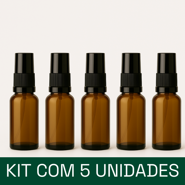 Frasco em vidro âmbar com válvula spray - 20 ml (unidade ou kit)