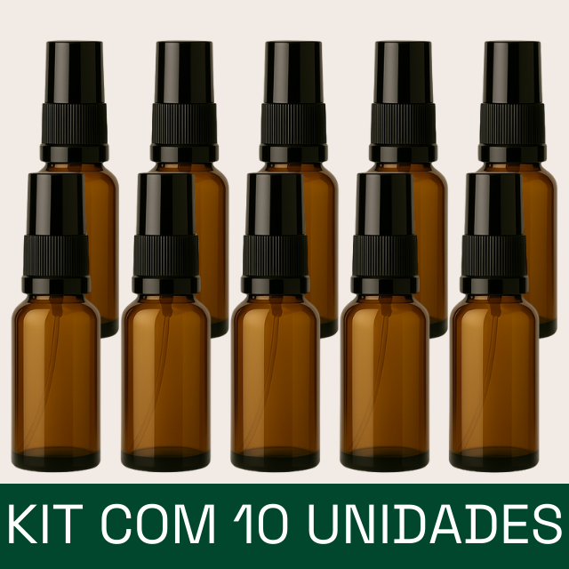 Frasco em vidro âmbar com válvula spray - 20 ml (unidade ou kit)