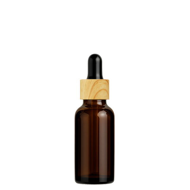 Frasco âmbar conta-gotas tampa madeira bulbo preto R18 - 20 ml (Unidade ou kit)