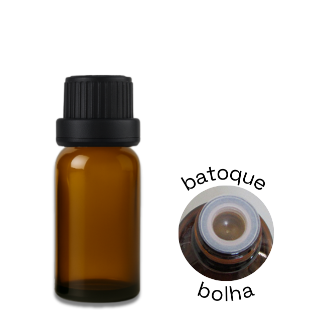 Frasco em vidro âmbar com batoque BOLHA R18 - 15 ml (unidade ou kit)