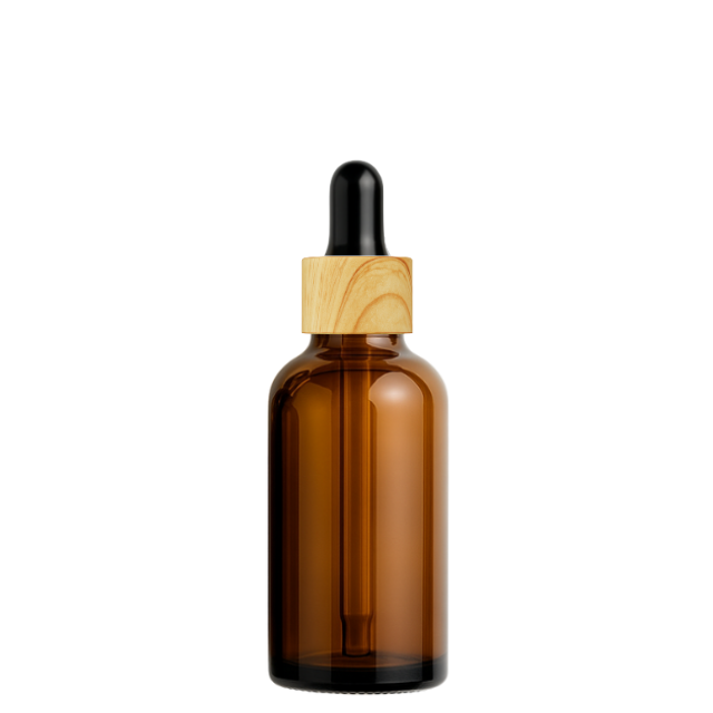Frasco âmbar conta-gotas tampa madeira bulbo preto R18 - 30 ml (Unidade ou kit)
