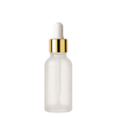 Frasco vidro transparente fosco R18 conta-gotas luxo tampa dourada 30 ml