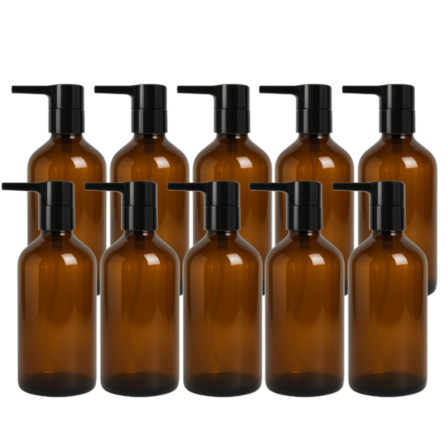 Frasco em vidro âmbar com válvula PUMP lisa - 250 ml