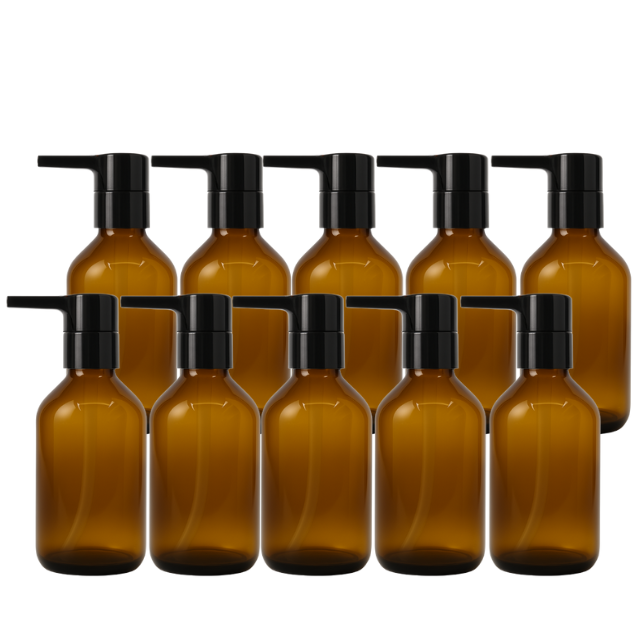 Frasco em vidro âmbar com válvula PUMP lisa - 100 ml