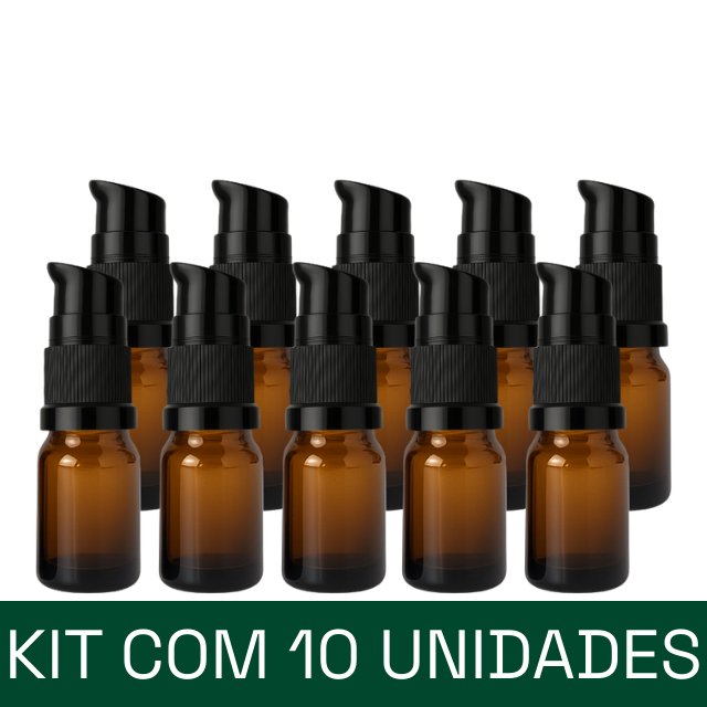 Frasco em vidro âmbar com válvula Pump (dosadora) - 5 ml (unidade ou kit)