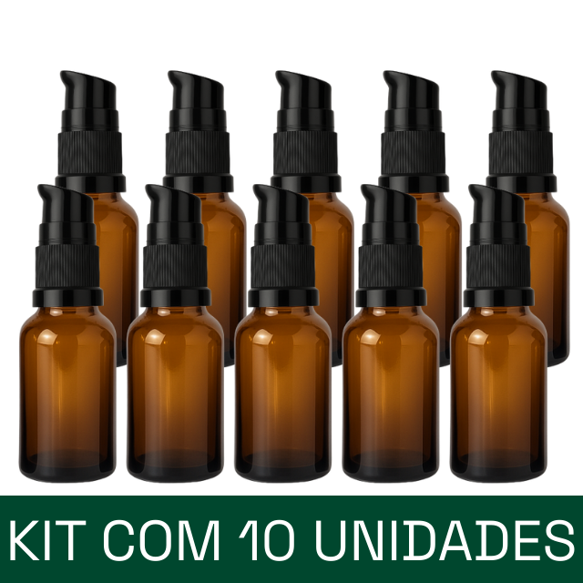 Frasco em vidro âmbar com válvula dosadora - 20 ml (unidade ou kit)