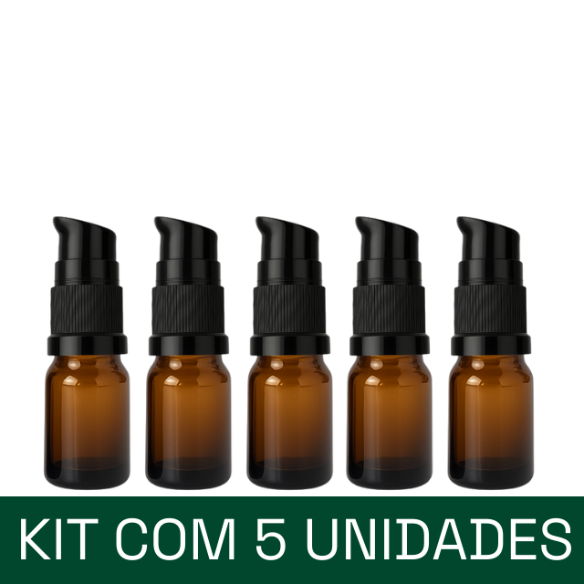 Frasco em vidro âmbar com válvula Pump (dosadora) - 5 ml (unidade ou kit)