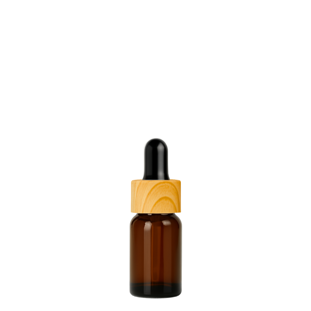 Frasco âmbar conta-gotas tampa madeira bulbo preto - 5 ml (Unidade ou kit)