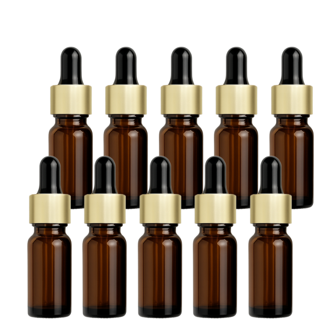 Frasco âmbar com conta-gotas dourado e bulbo preto - 5 ml (unitário ou kit)