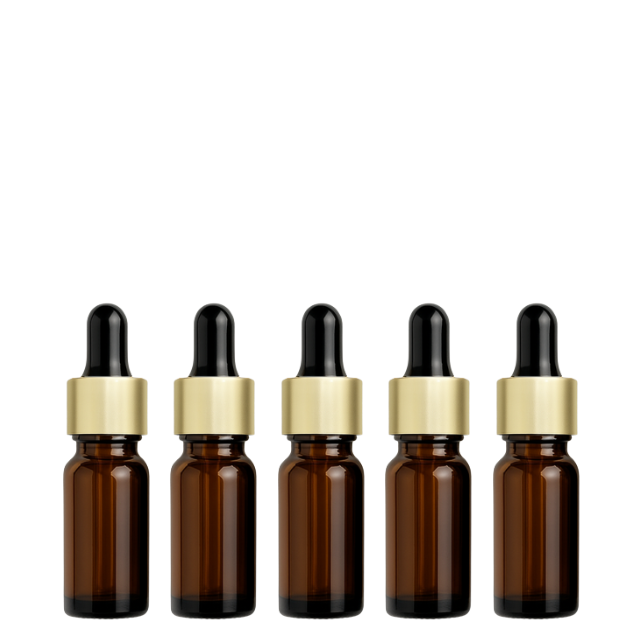 Frasco âmbar com conta-gotas dourado e bulbo preto - 5 ml (unitário ou kit)
