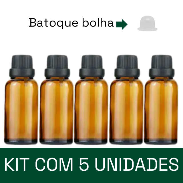 Frasco em vidro âmbar com batoque BOLHA - 30 ml (unidade ou kit)