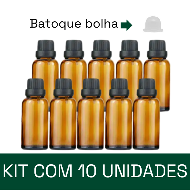 Frasco em vidro âmbar com batoque BOLHA - 30 ml (unidade ou kit)