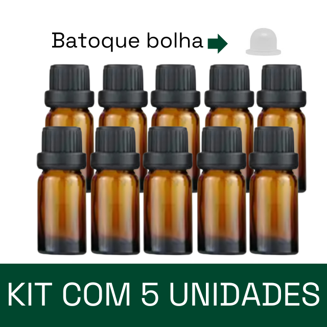 Frasco em vidro âmbar com batoque BOLHA - 15 ml (unidade ou kit)