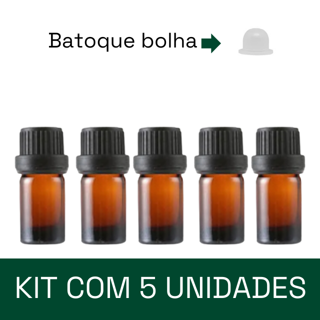 Frasco em vidro âmbar com batoque BOLHA - 5 ml (unidade ou kit)