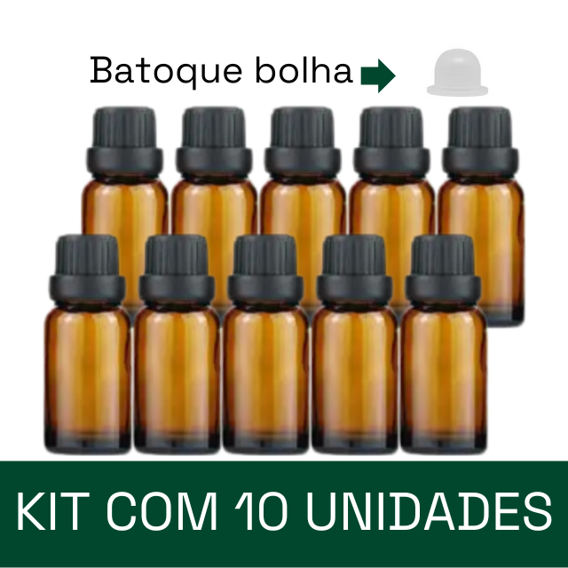 Frasco em vidro âmbar com batoque BOLHA - 20 ml (unidade ou kit)