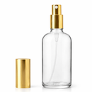 Frasco transparente com válvula spray R18 dourada - 100 ml (unidade ou kit)