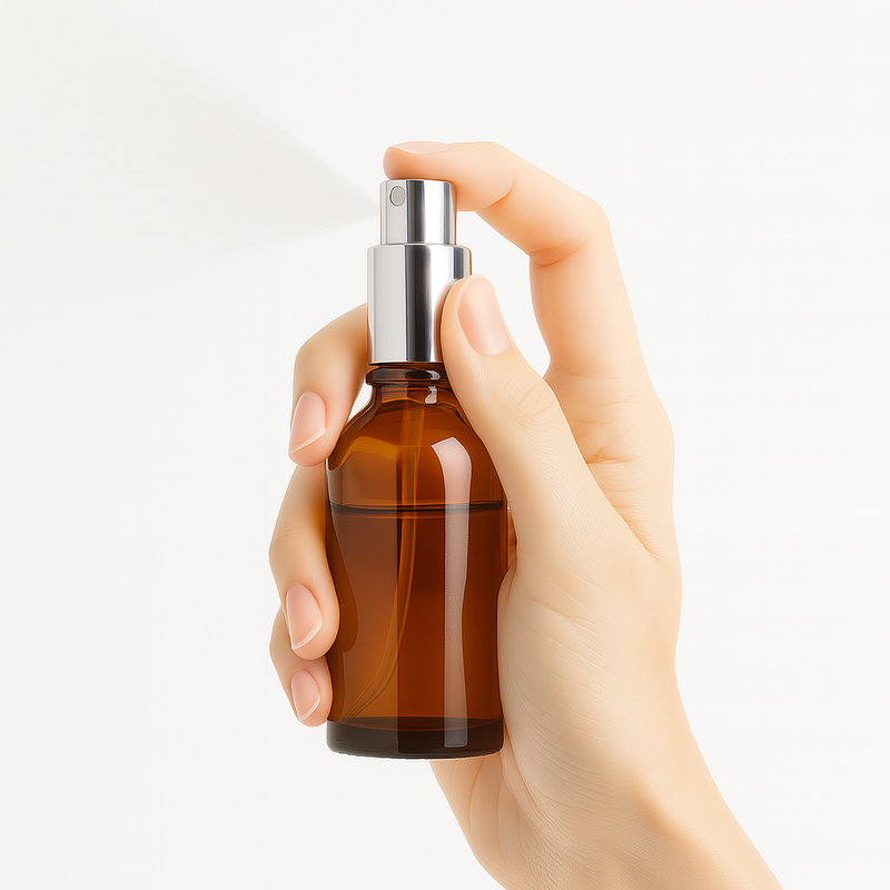Frasco âmbar com válvula spray prateada - 50 ml (unidade ou kit)