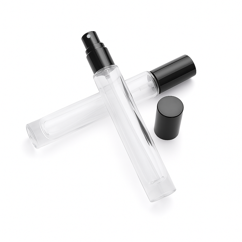 Frasco em vidro transparente luxo com válvula spray preta - 10 ml (unidade ou kit)