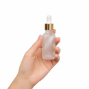 Frasco vidro transparente fosco R18 conta-gotas luxo tampa dourada 30 ml