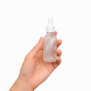 Frasco vidro transparente fosco R18 conta-gotas tampa lisa branca 30 ml