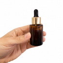 Frasco vidro âmbar ombro reto conta-gotas luxo dourada bulbo preto 30 ml