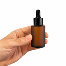 Frasco vidro âmbar fosco ombro reto conta-gotas tampa preta 30 ml