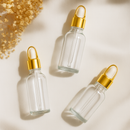 Frasco transparente com conta-gotas cesta dourado bulbo branco - 30 ml (Unidade ou kit)