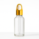 Frasco transparente com conta-gotas cesta dourado bulbo branco - 30 ml (Unidade ou kit)