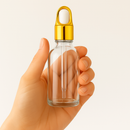 Frasco transparente com conta-gotas cesta dourado bulbo branco - 30 ml (Unidade ou kit)