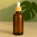 Frasco âmbar conta-gotas tampa madeira bulbo branco R18 - 50 ml (Unidade ou kit)