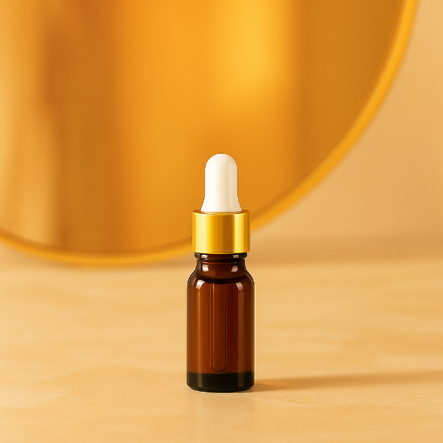 Frasco âmbar com conta-gotas dourado e bulbo branco - 5 ml (unitário ou kit)