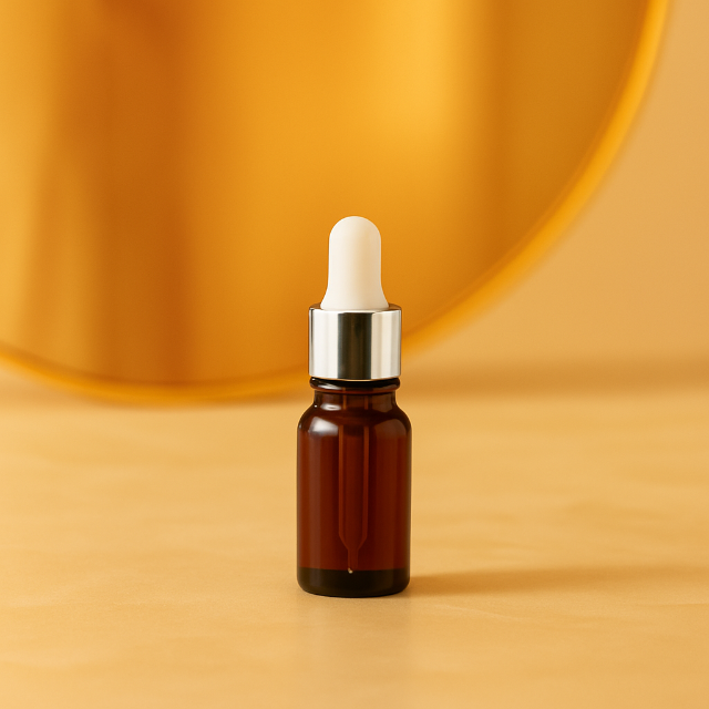Frasco âmbar com conta-gotas prateado e bulbo branco - 5 ml (unitário ou kit)
