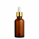 Frasco âmbar com conta-gotas dourado e bulbo branco - 30 ml — ideal para aromaterapia, óleos terapêuticos e cosmética