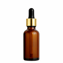 Frasco âmbar com conta-gotas dourado e bulbo preto R18 - 30 ml — ideal para aromaterapia, óleos terapêuticos e cosmética