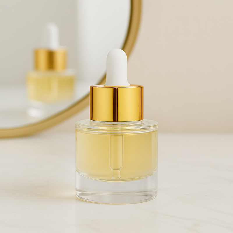 Frasco Visage com conta-gotas dourado e bulbo branco - 30 ml (unitário ou kit)
