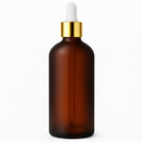 Frasco âmbar fosco conta-gotas tampa dourada bulbo branco R18 - 100 ml — ideal para aromaterapia, óleos terapêuticos e cosmética