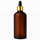 Frasco âmbar fosco conta-gotas tampa dourada bulbo preto R18 - 100 ml — ideal para aromaterapia, óleos terapêuticos e cosmética
