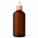 Frasco âmbar fosco conta-gotas tampa madeira bulbo branco R18 - 100 ml — ideal para aromaterapia, óleos terapêuticos e cosmética