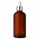 Frasco âmbar fosco conta-gotas tampa prateada bulbo branco R18 - 100 ml — ideal para aromaterapia, óleos terapêuticos e cosmética