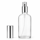 Frasco transparente com válvula spray prateada luxo R18 - 100 ml para perfumes, fragrâncias e aromatizadores