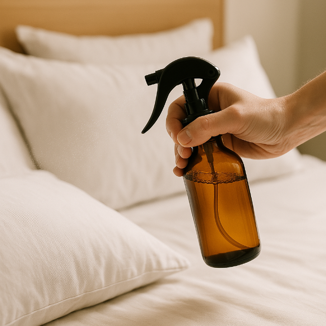 Frasco em vidro âmbar com válvula spray mini gatilho - 100 ml