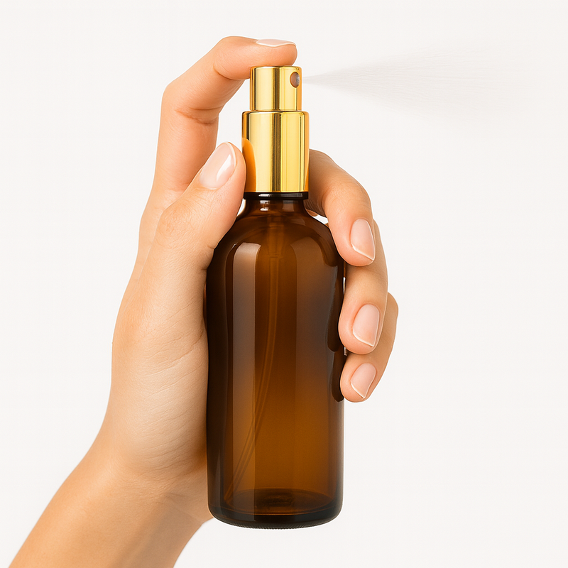 Frasco âmbar com válvula spray dourada - 100 ml (unidade ou kit)