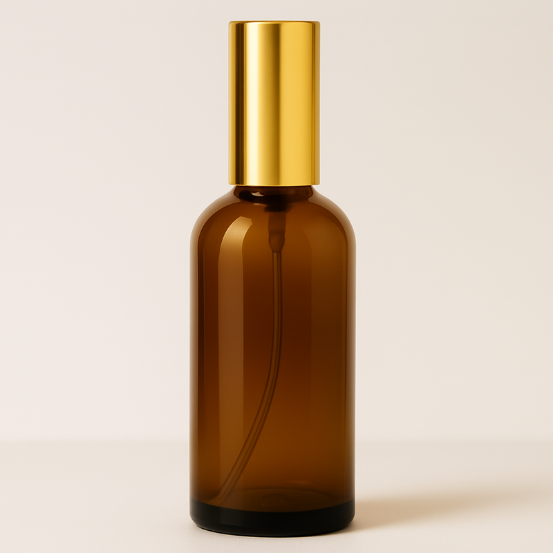 Frasco âmbar com válvula spray dourada - 100 ml (unidade ou kit)