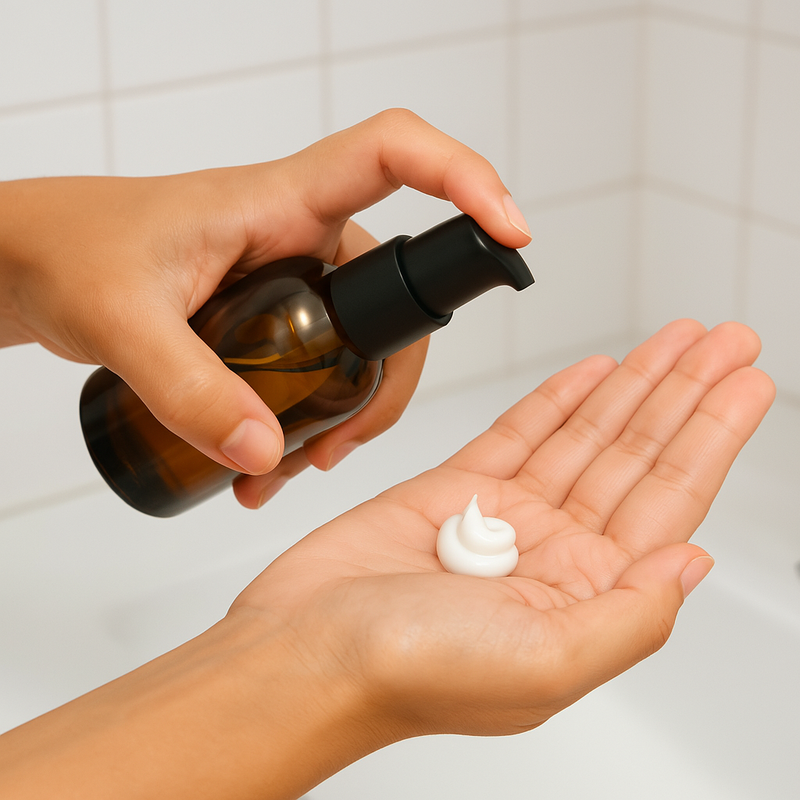 Frasco em vidro ambar com válvula pump PREMIUM - 60 ml