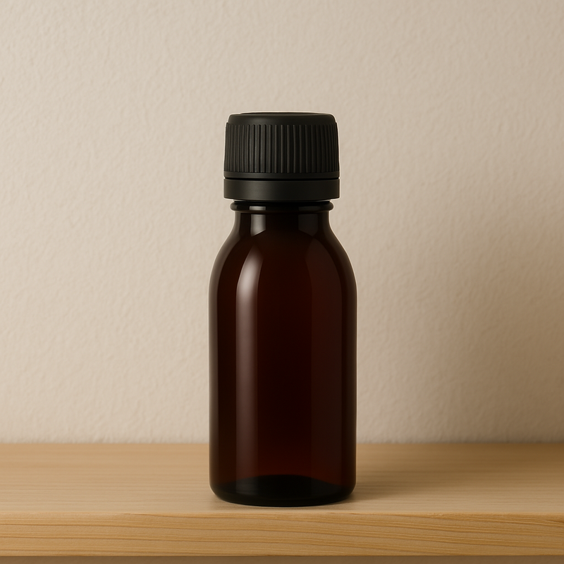 Frasco em PET âmbar com tampa preta com lacre - 60 ml (kit ou unidade)
