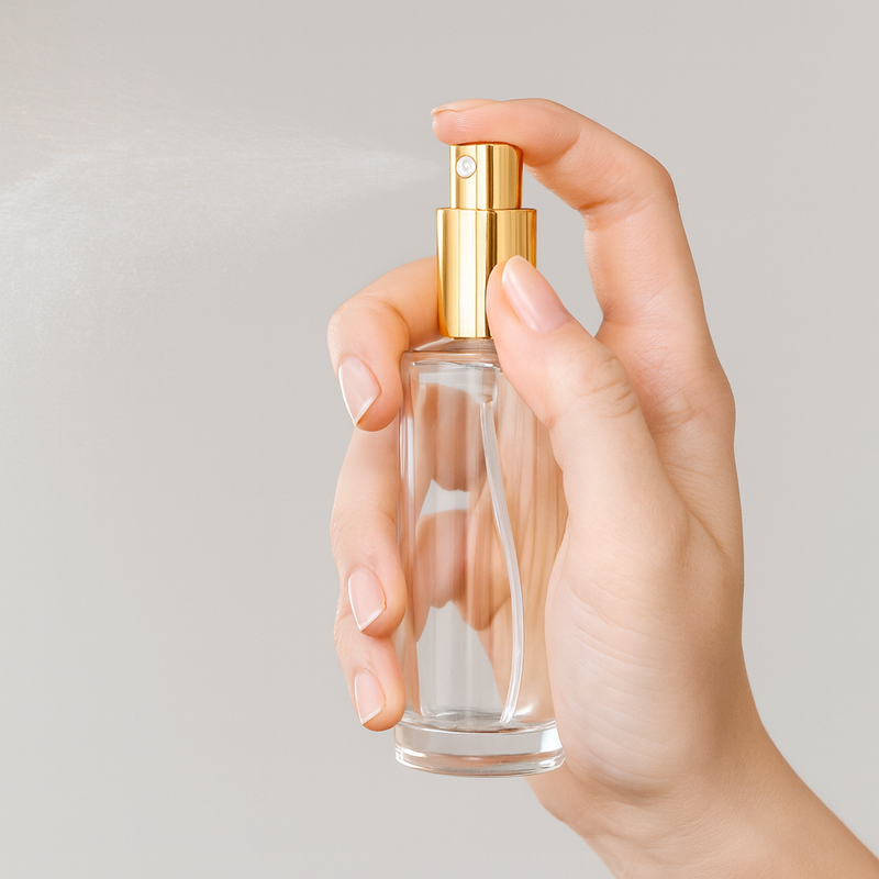Frasco Luxo transparente com válvula spray dourada - 60 ml (unidade ou kit)